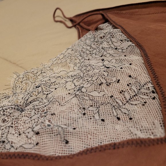 Free People CRIMSON (RED) LACE INSET PLUNGING CAMISOLE TANK TOP / CAMI - Picture 9 of 13